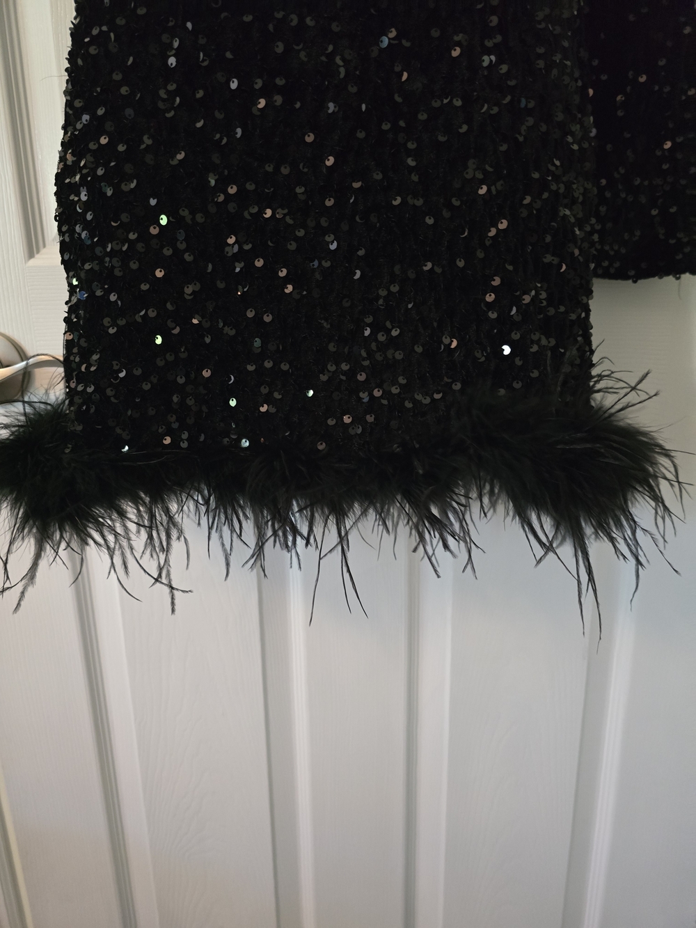 Fashion Nova Black One-Shoulder Sequin Mini Dress with Feather Trim - Picture 2 of 7
